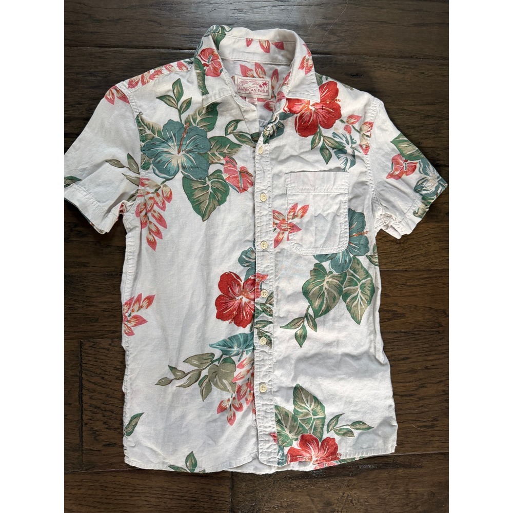 American Eagle Floral Hawaiian Shirt Size XS